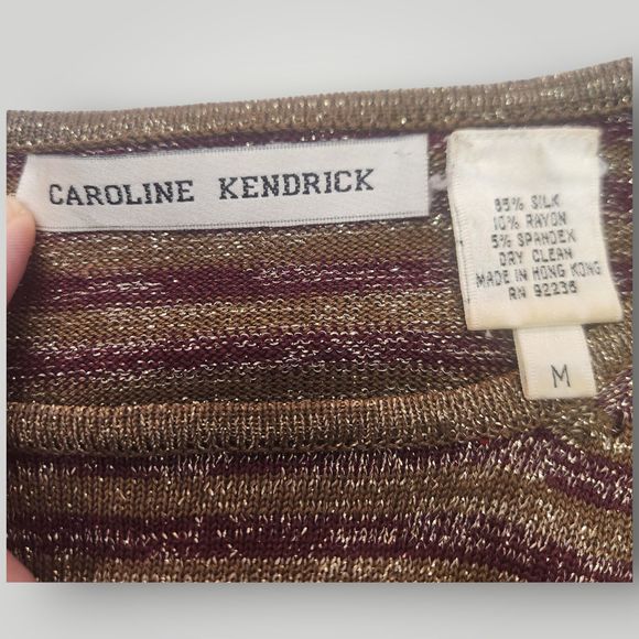 VTG Caroline Kendrick Women's M Gold Burgundy SILK Blend Short Sleeve Sweater - Picture 2 of 8